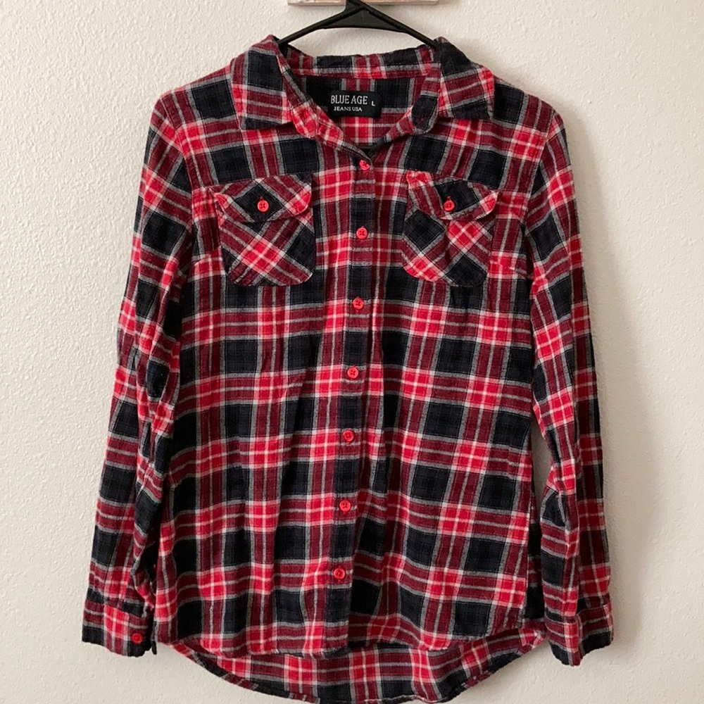 3/$20 Blue Age red Black Flannel Button Down